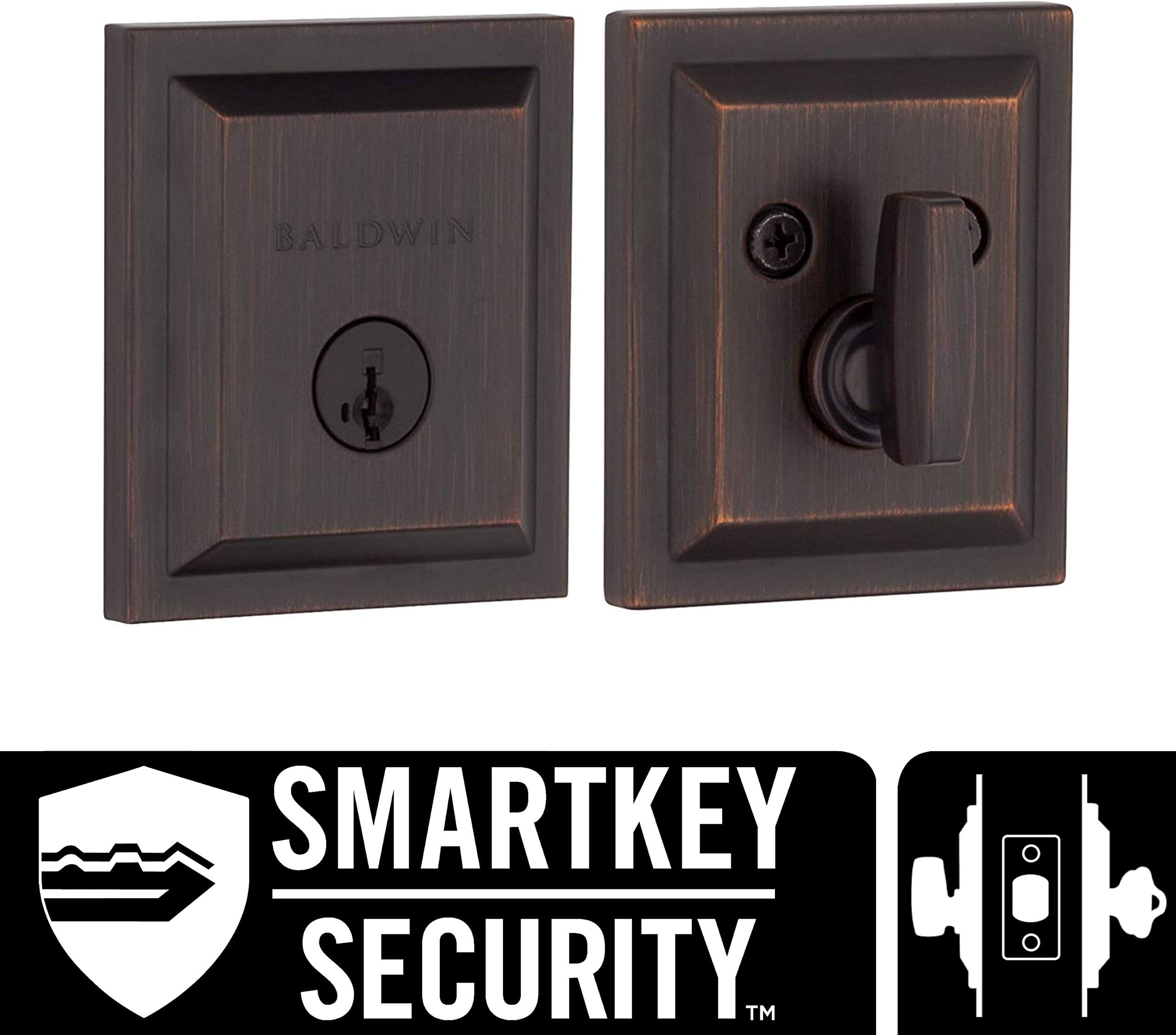 BaldwinPrestige 380 Square Low Profile Single Cylinder Deadbolt Featuring SmartKey in Venetian Bronze