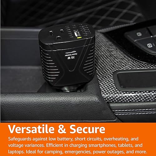 Miniatura 9 de Tienda Basics Inversor de corriente para automóvil de 75 W, 12 V a 110 V para vehículos, negro, 5.07 x 2.65 x 1.6 pulgadas