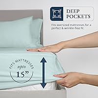 Vista 4 de LANE LINEN - Sábana bajera tamaño Queen 100% algodón orgánico y 2 fundas de almohada, tejido de percal suave y transpirable, apta para colchones