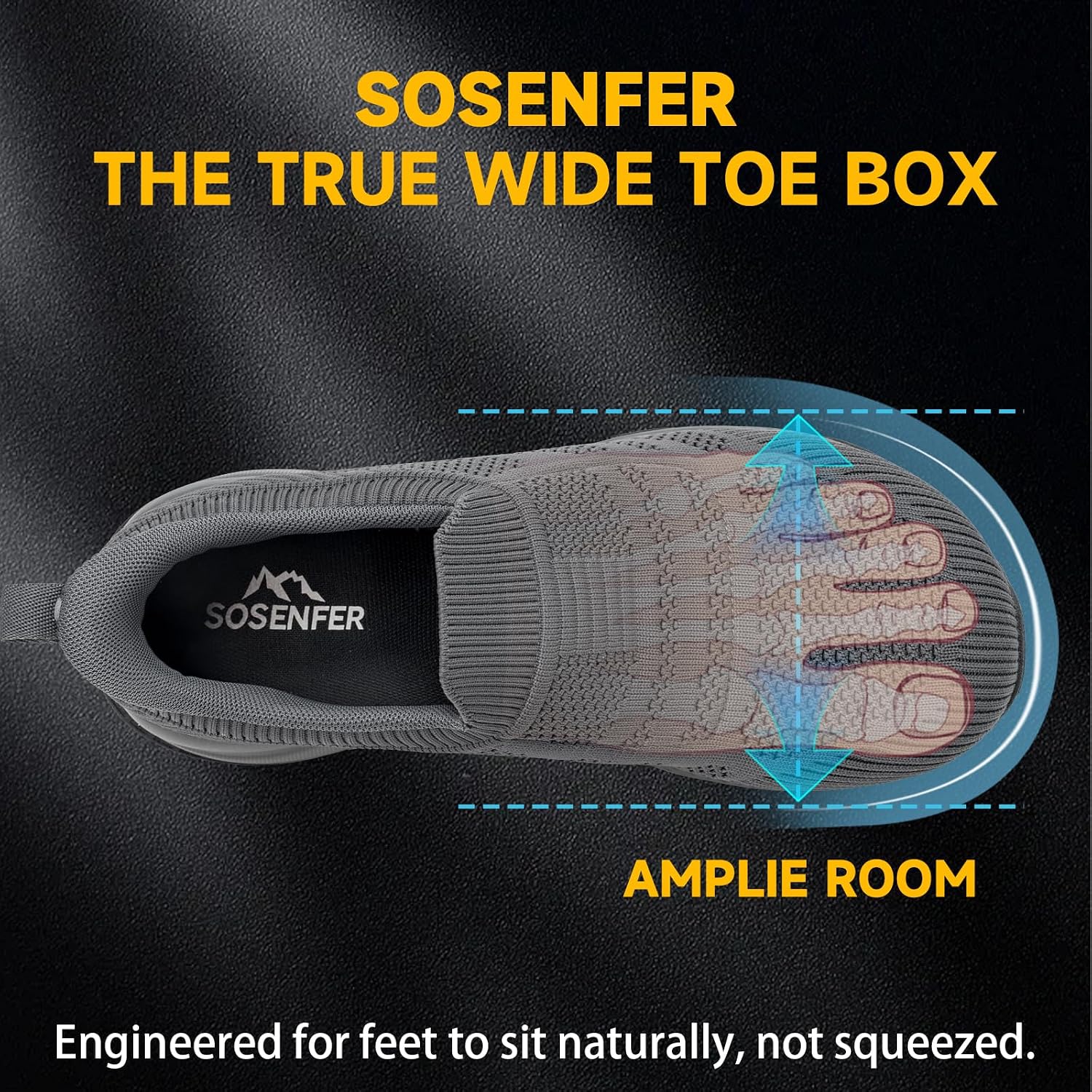 Sosenfer Slip On Composite Toe Shoes for Men | Wide Toe Box Safety Sneakers | Lightweight Steel Toe Work Shoes | Non-Slip for Construction/Warehouse
