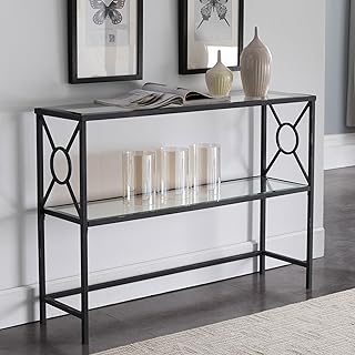 Kings Brand Loyd Texture Black Metal Entryway Console Sofa Table with Gl...