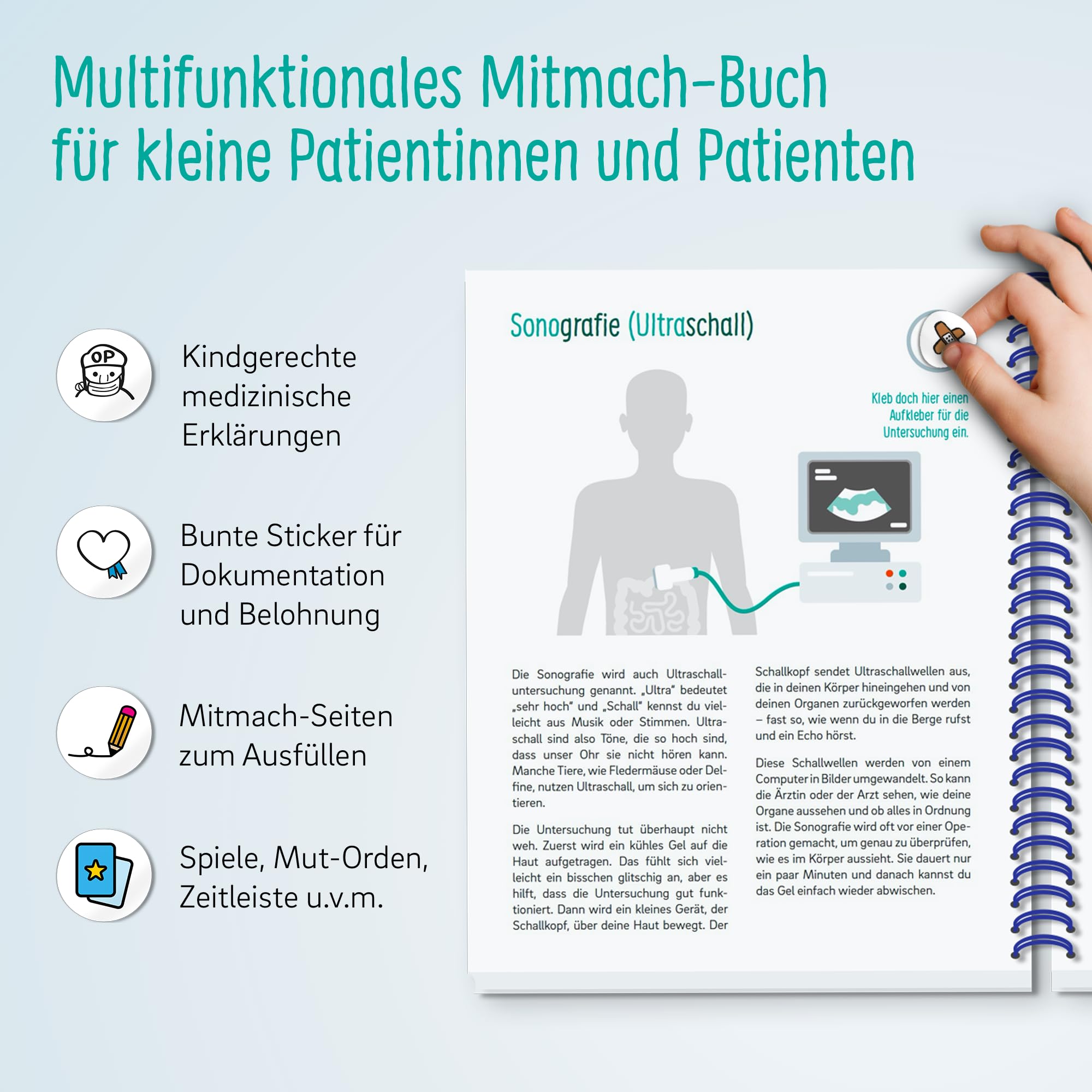 Kinderherzbuch Verlag – książka dla dzieci "Otwórz swoje serce": Operacja Mitmachbuch dla dzieci (4-11 lat) do operacji, badania, znieczulenia i szpitala – książka z elementami interaktywnymi i