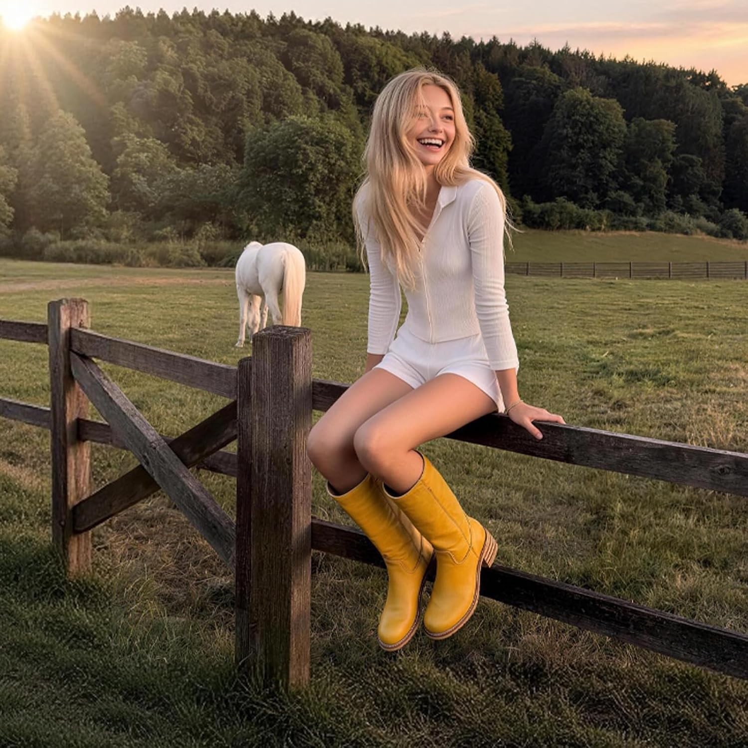 UBWDU Women's Knee High Boots Chunky Block Heel Long Boots Square Toe Low Heel Boots for Women
