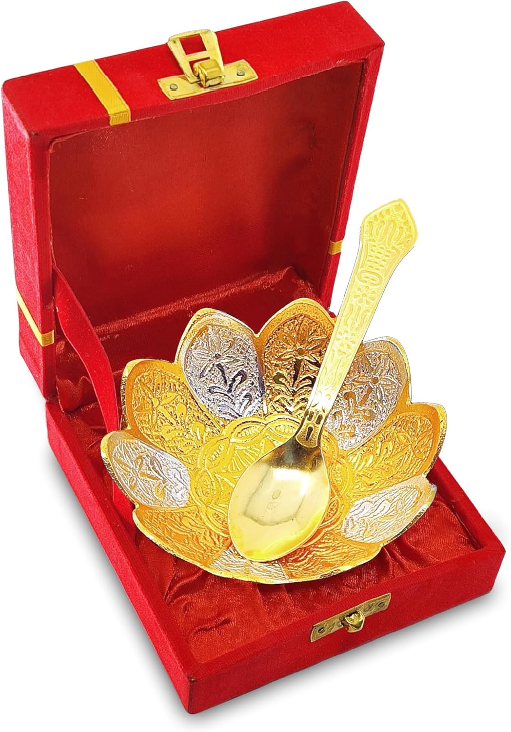 NOBILITY Bowl Spoon Set Silver Plated Light Weight with Red Box Diwali Christmas Eid Home Decoration Friends Family Corporate Wedding Return Gift Items Dessert Dry Fruits Serving Gifts 6 Sets