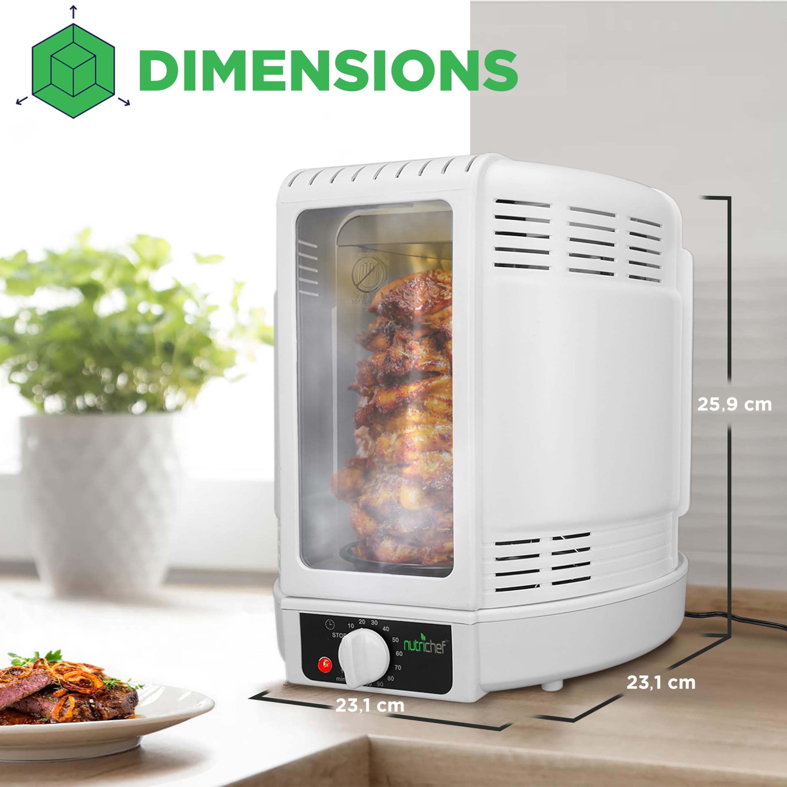 NutriChef Gril Vertical à Rôtissoire – Airfryer Électrique avec Broche Rotative | Mini-Four à Chaleur Tournante, Poulet, Viandes, Döner, Inclus Accessoires