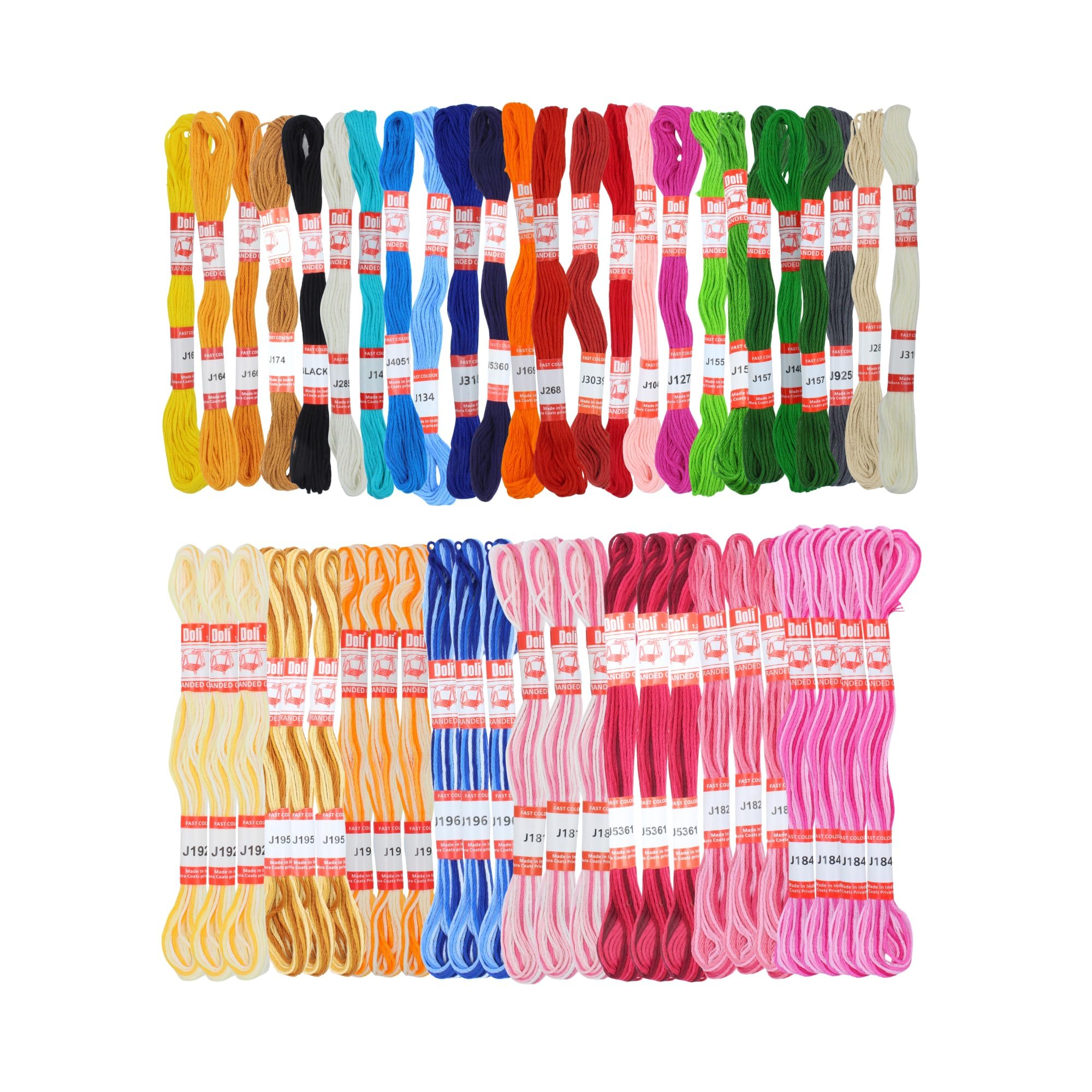 BOBBINY Doli Stranded Cotton Skiens - Premium Cross/Long Stitched Cotton Embroidery Threads (Pack of 50, Multicolor with Double Shaded)-image-42