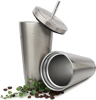 Insulated Tumbler with Straw 2 Pack, 500ml, Double Walled Tumbler Made of 304 Stainless Steel, Seal Lid with Seal Ring, Leak and Drip Proof in Carrying in Bag Car, BPA Free, Dishwasher Resistant