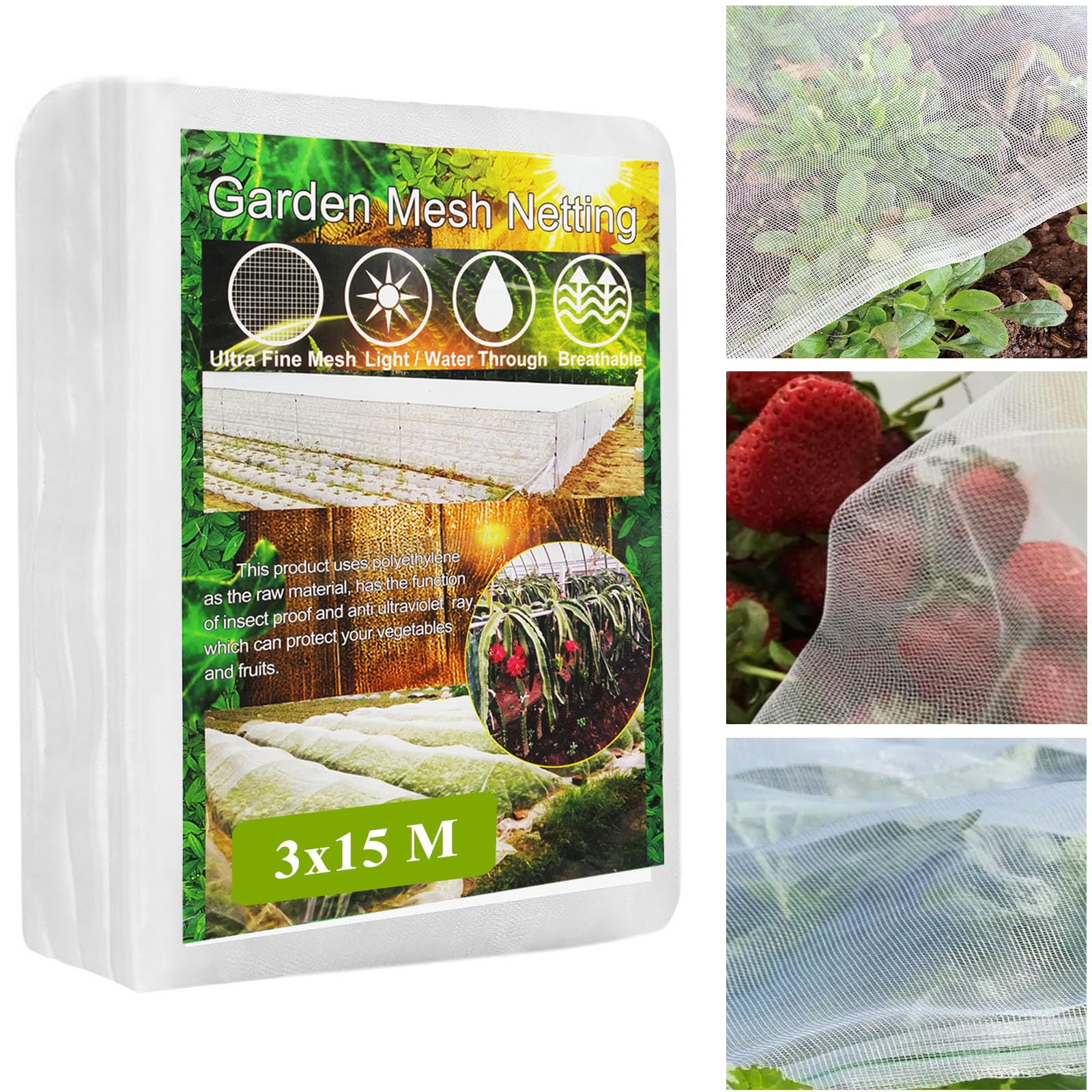Rete Protettiva Da Giardino 3x15 M | Antizanzare E Antiuccelli Ultra Fine Per Piante E Orto