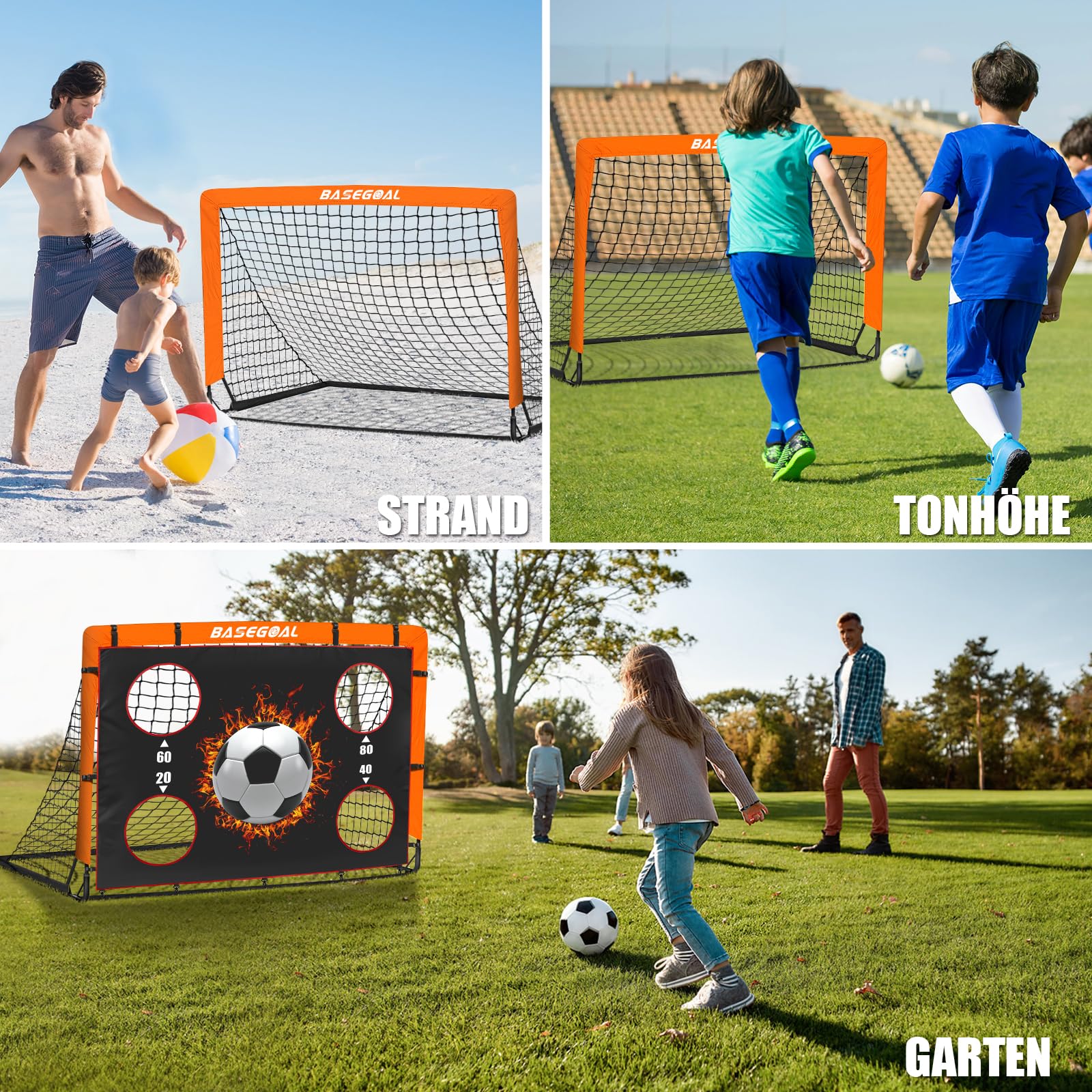 Klappbares Fußballtor Garten 150x120cm - Fussballtore für Garten mit Zielscheibe, Fussball Tor Outdoor mit Tragetasche & Erdankern - Ideal für Garten, Strand & Vereinstraining
