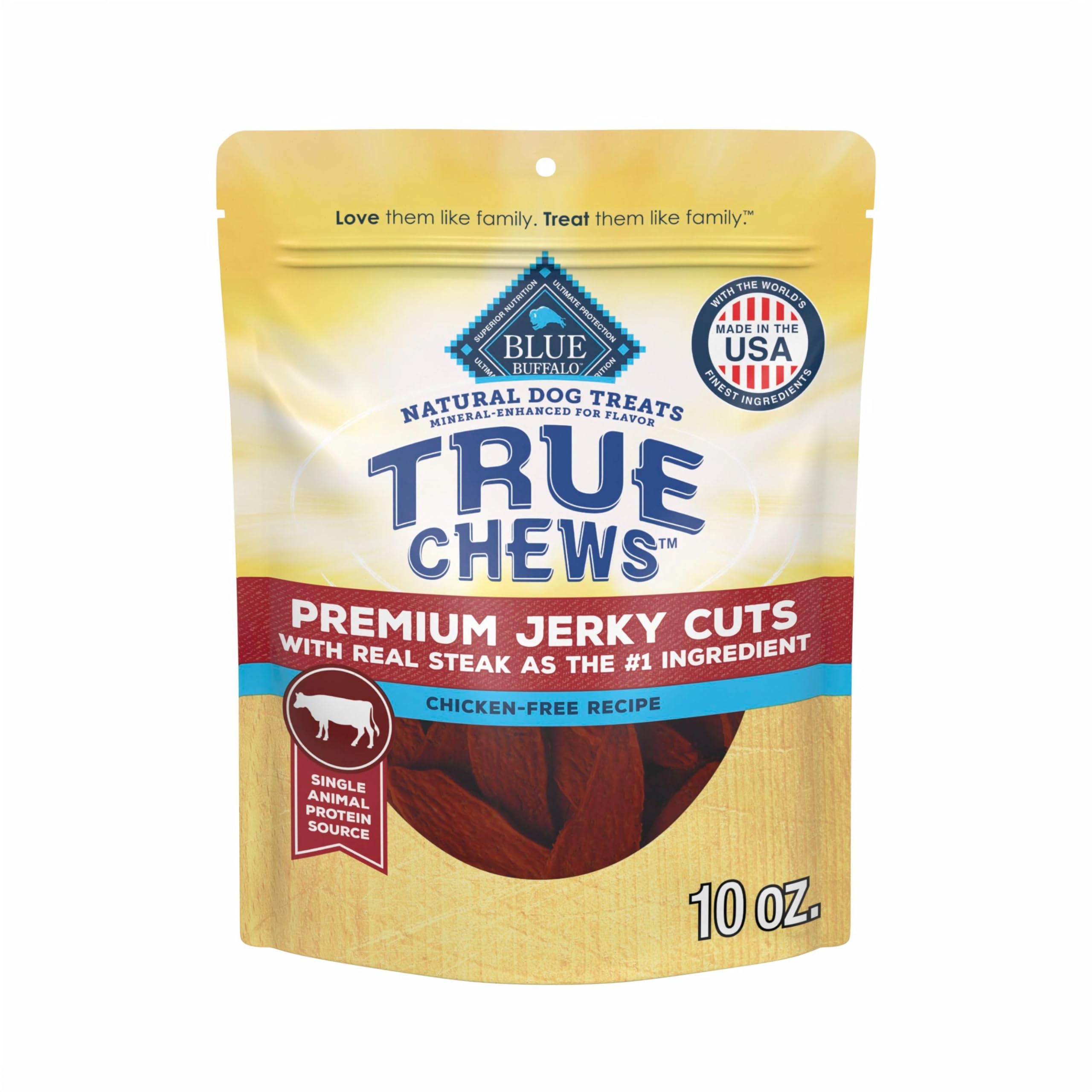 True Chews Premium Jerky Cuts Natural Dog Treats, Steak 10 oz bag