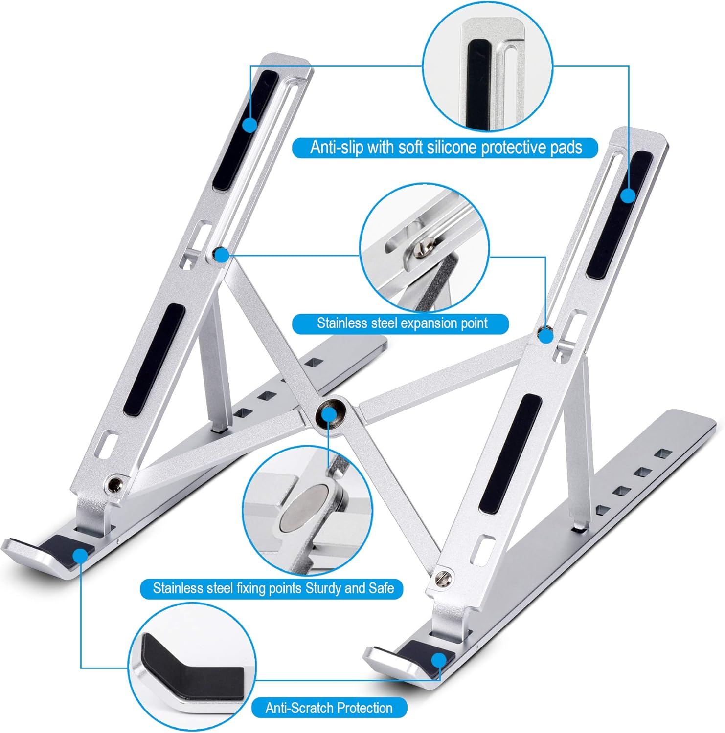 Laptop Stand for Desk, Arae Adjustable Ergonomic Portable Aluminum Laptop Holder, Foldable Computer Stand 5 Angles Anti-Slip Laptop Riser Compatible with 9-15.6 inch Laptops, Silver : Electronics