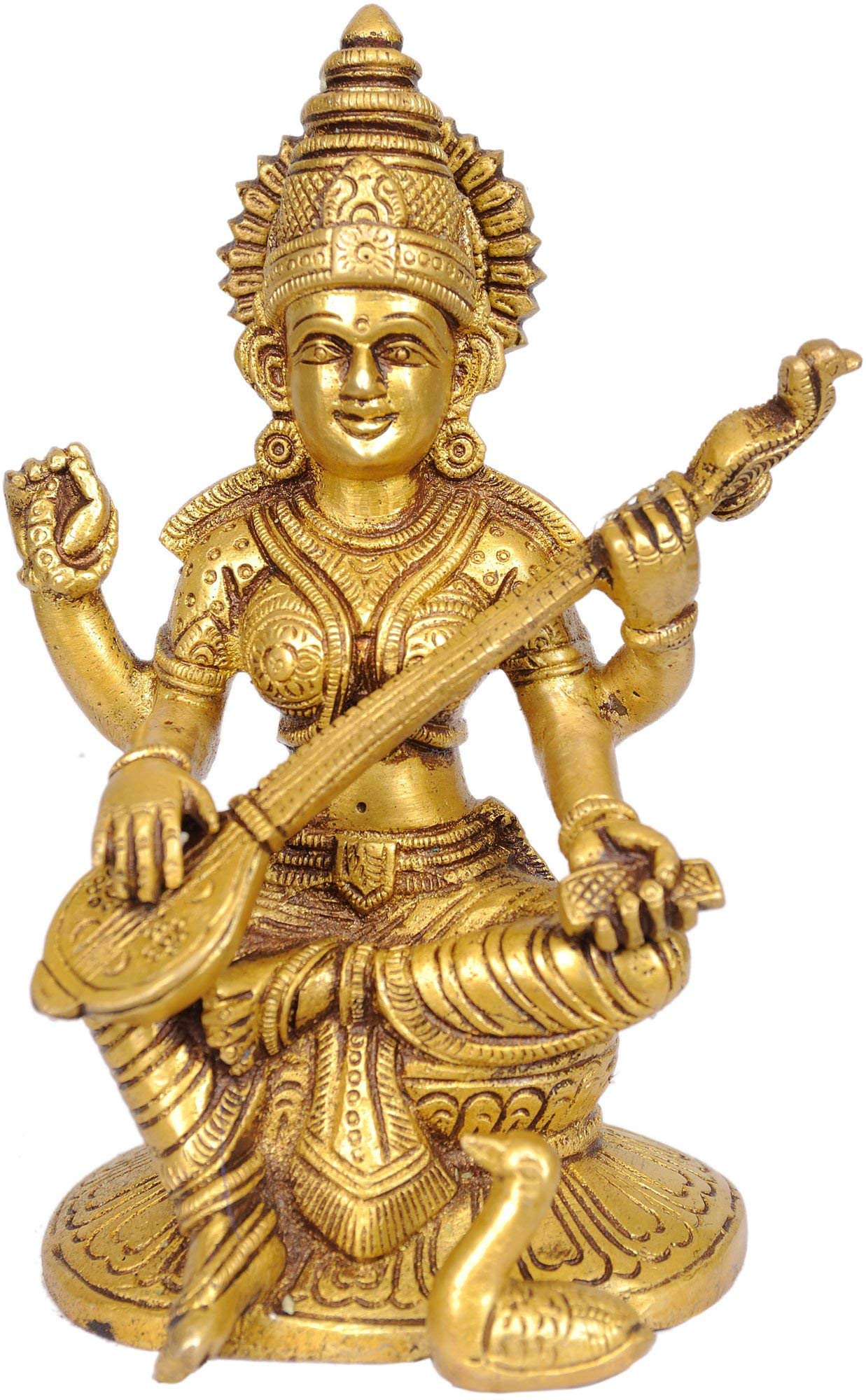AoneIndia Brass Goddess Saraswati, Height: 6.5"