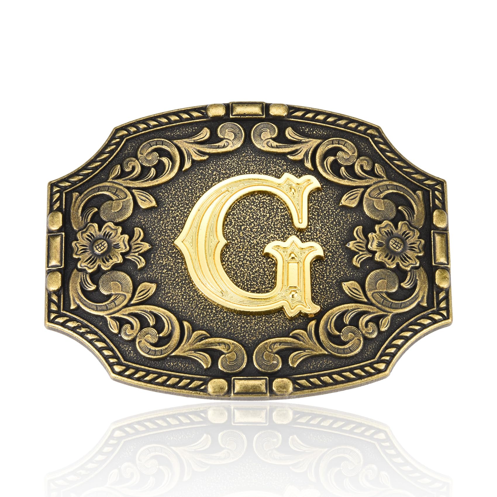Western Initial Letter ABC to XYZ Belt Buckle - Antique Golden Capital Belt Buckle Women Men Jeans Accessory