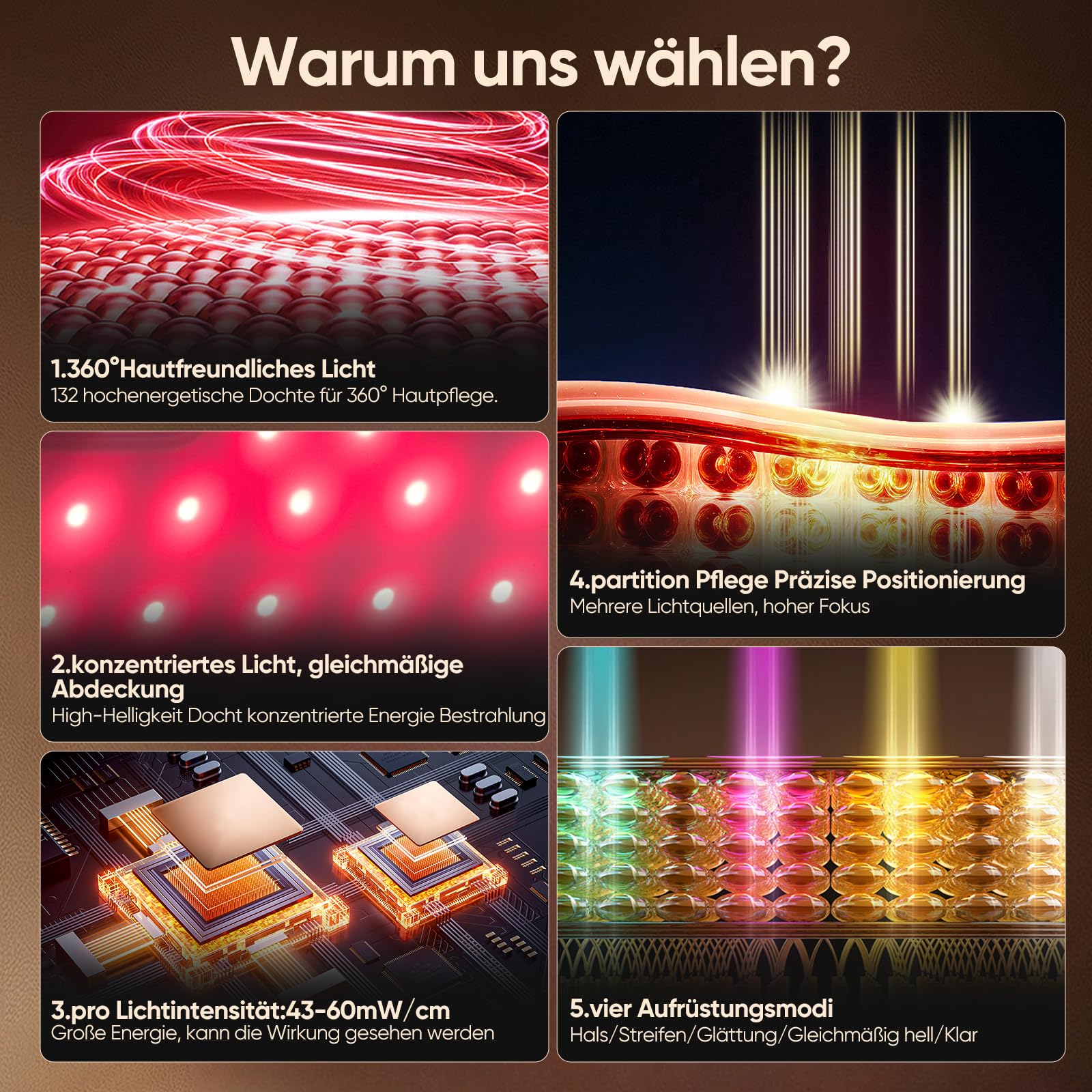 44 Triple-LED Rotlicht-Maske für Hals und Dekolleté, 4 Modi, Timer, Tragbares Silikon-Hautpflegegerät für zu Hause, Massagegerät mit LED-Lichttherapie
