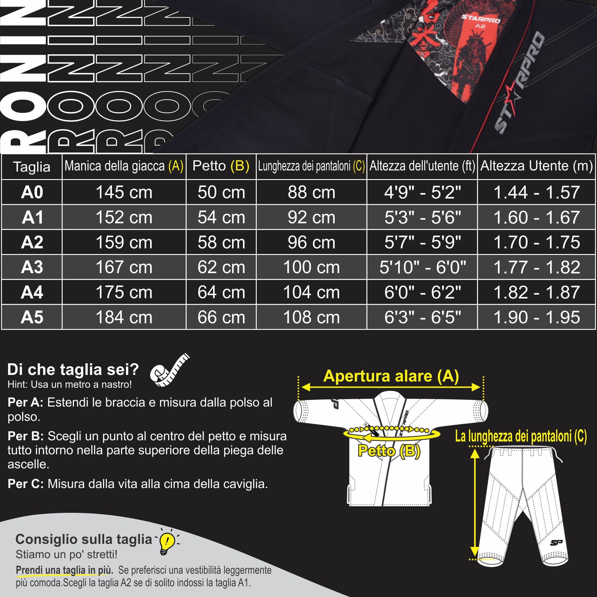 Starpro Ronin Preshrunk Premium Jiu Jitsu, BJJ Gi Molte Dimensioni e Colori Gi Jujitsu, Gi BJJ Leggero, Gi Jiu Jitsu, Gi Juijitsu, Gi BJJ, Gi BJJ Uomini
