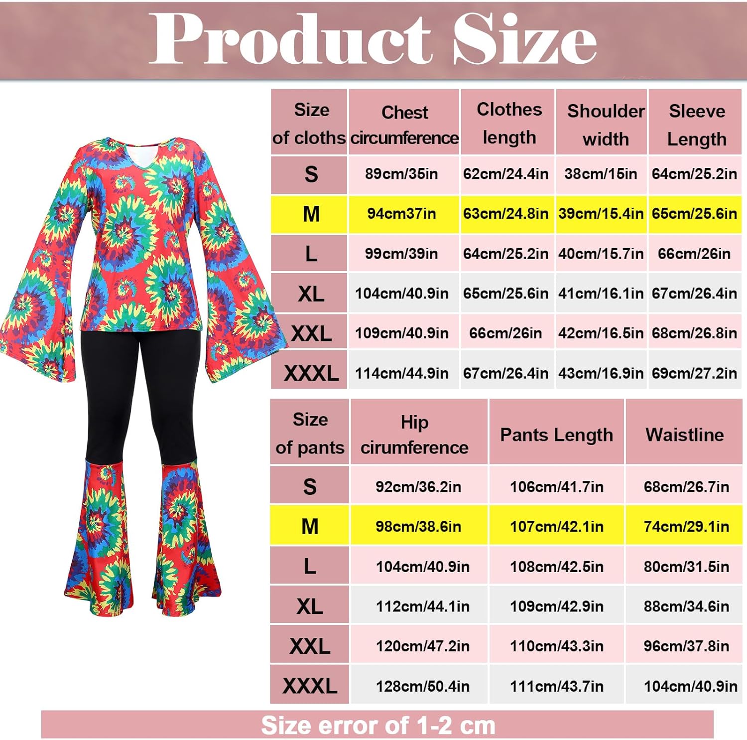 Jiuguva 17Pcs 60s 70s Outfits for Women Hippie Costume Set Disco Outfit Dress Boho Flared Pants Hippie Shirt Headband - Image 3