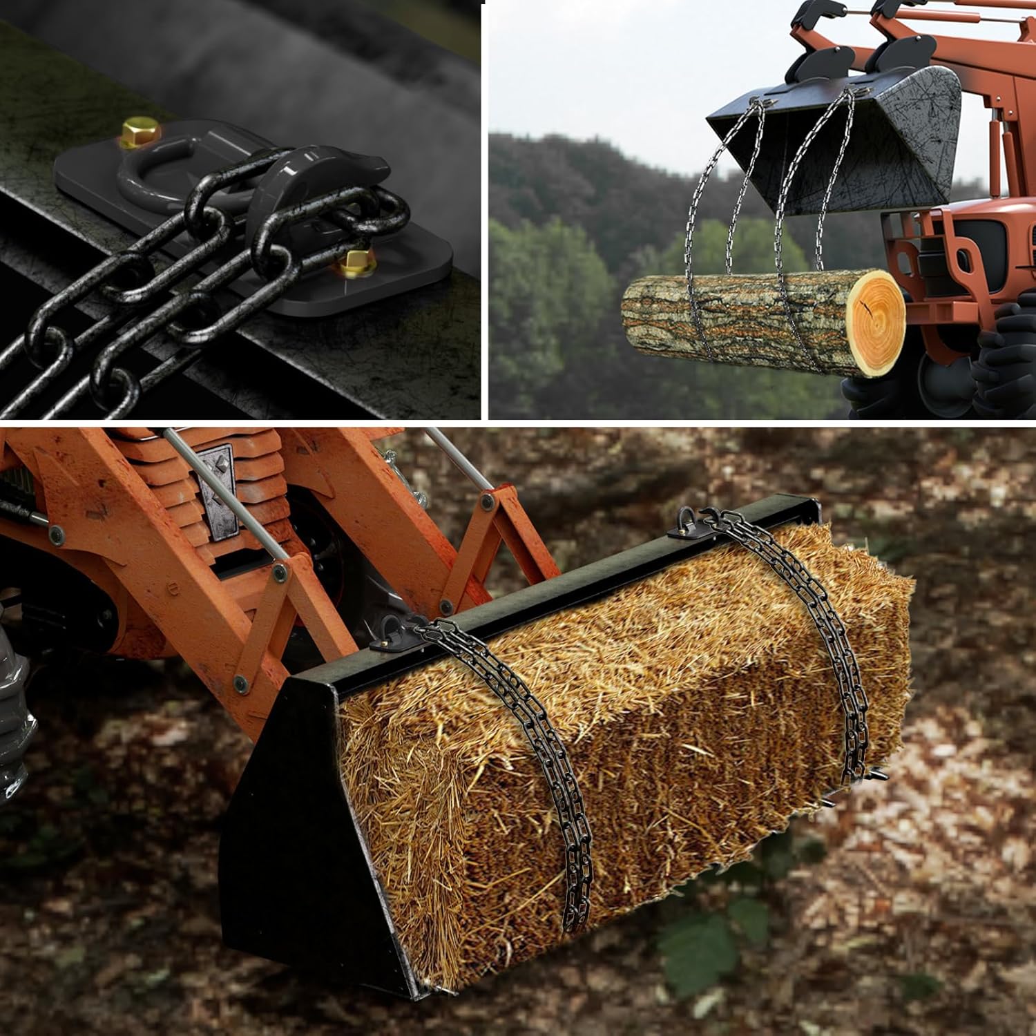 2 Pack 3/8" Tractor Bucket Hooks with Tie Down Ring - Grade 70 Forged Steel Bolt-On Grab Hook with Backing Plate, Max Load 15,000 lbs, Compatible with Kubota, John Deere, RV, UTV, Truck, Black