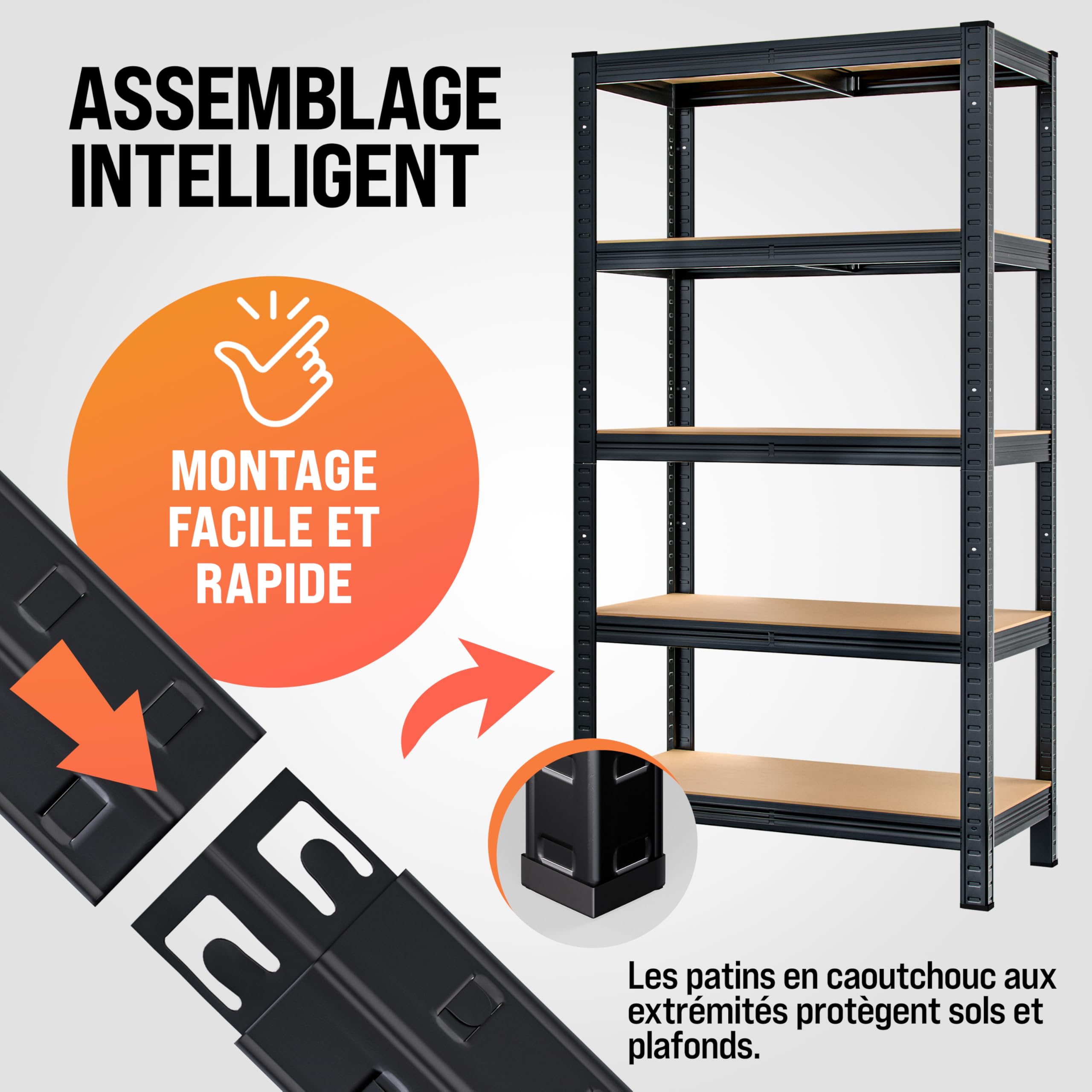 Monzana® Étagère Charge Lourde Noire 5 Niveaux 180x90x40cm Étagère métallique Max 875kg Rangement Garage Atelier
