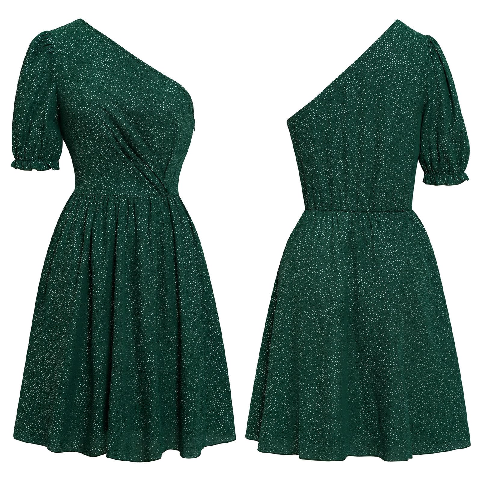 Vestito Lungo Donna Abito Monospalla Tinta Unita da Donna Primavera Autunno - Abito Corto A Pieghe con Spalle Scoperte E Maniche Corte-Bianco-XL