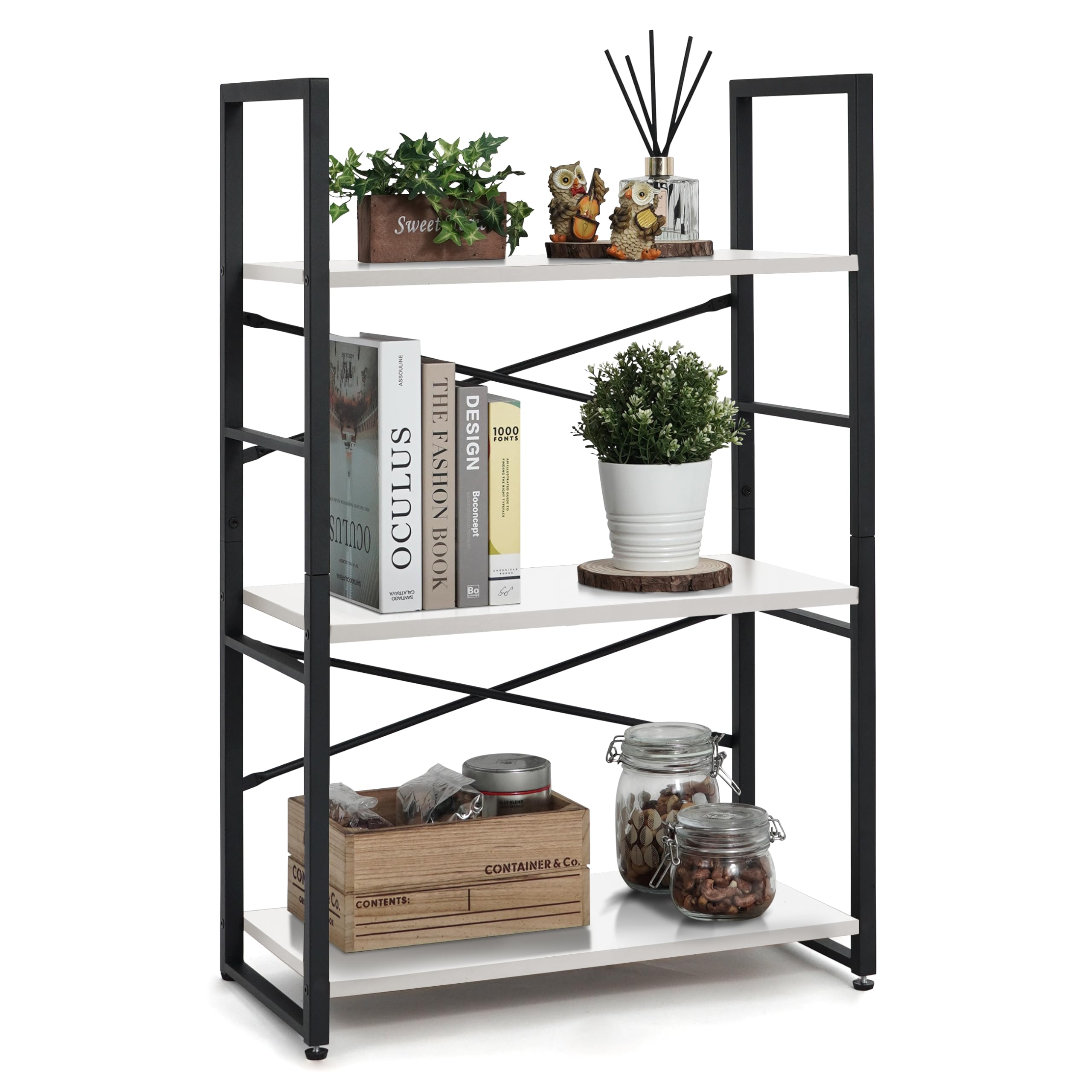 CAPHAUS 3 Tier Small Bookshelf, 24 Inch Width Free Standing Shelf, Bookcase Shelf Storage Organizer, Industrial Book Shelves for Home Office, Living