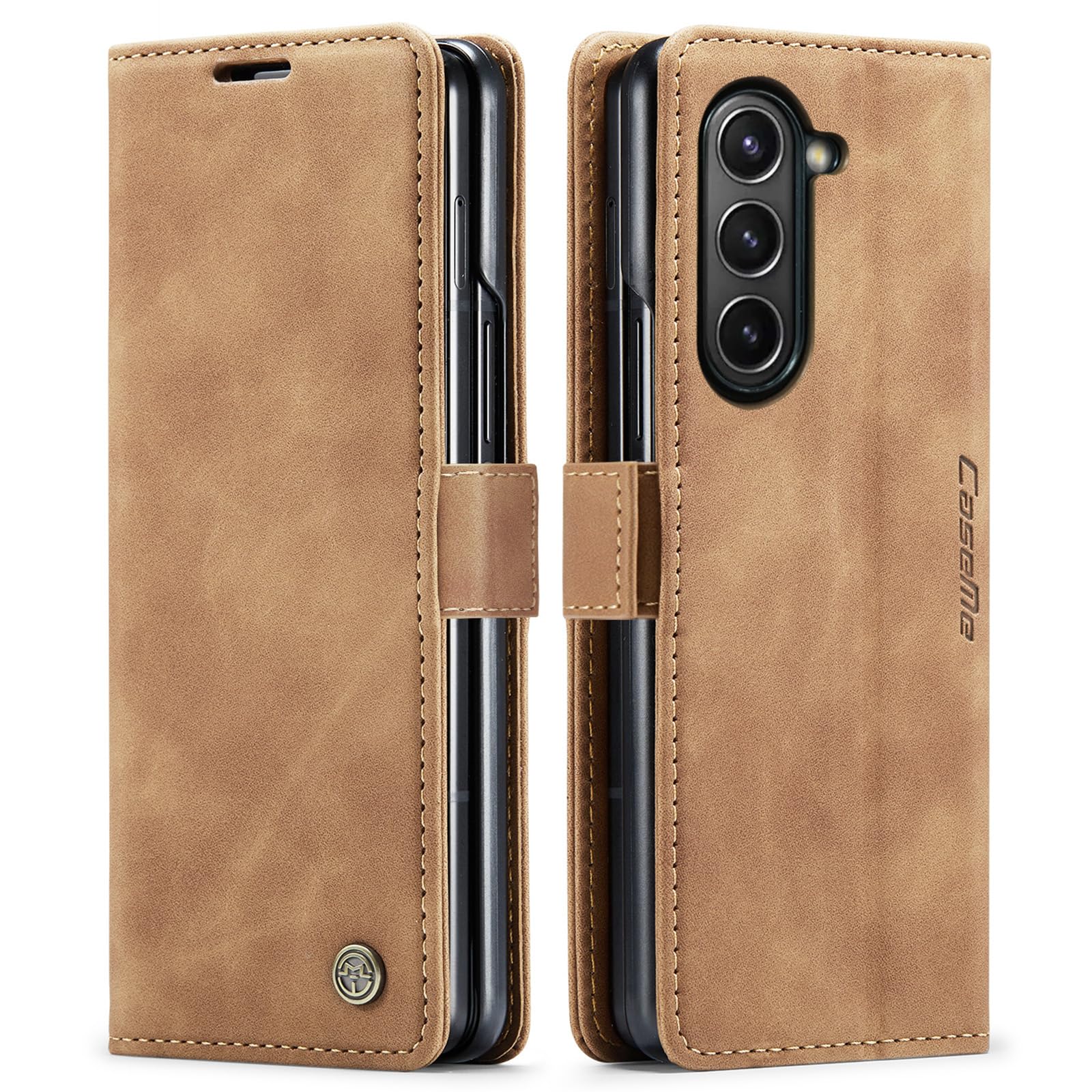 Kowauri for Samsung Galaxy Z Fold 5 Case,Classic Design Leather Wallet Magnetic Closure Flip Case with Kickstand Card Holder Slot Shockproof Protective Cover for Samsung Galaxy Z Fold 5 5G (Brown)