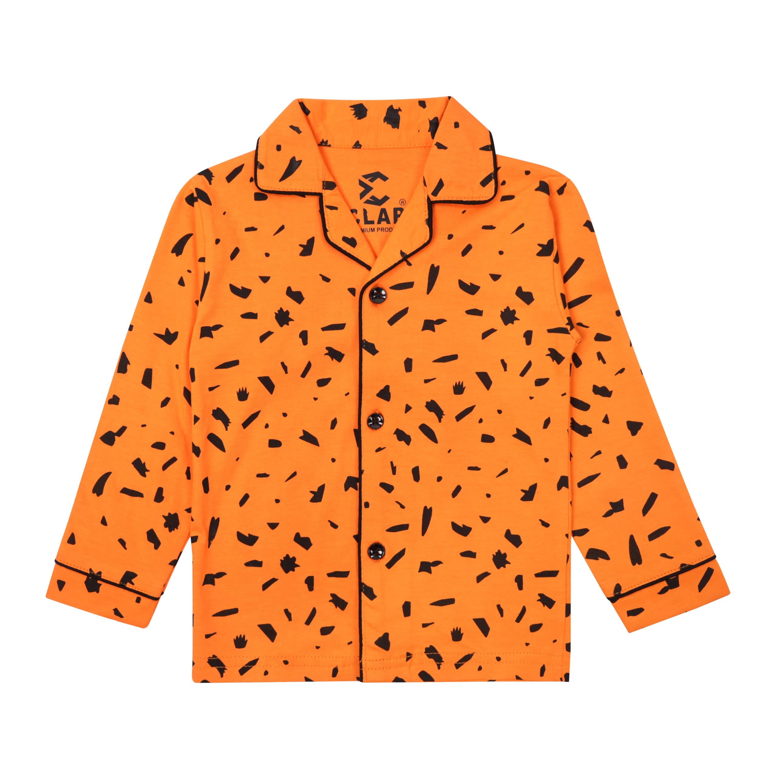 CLAP Kids Cotton Printed Full Sleeves Night Suit Orange 1Pc (4-5 Years, Orange Paint) - Image 3 thumbnail