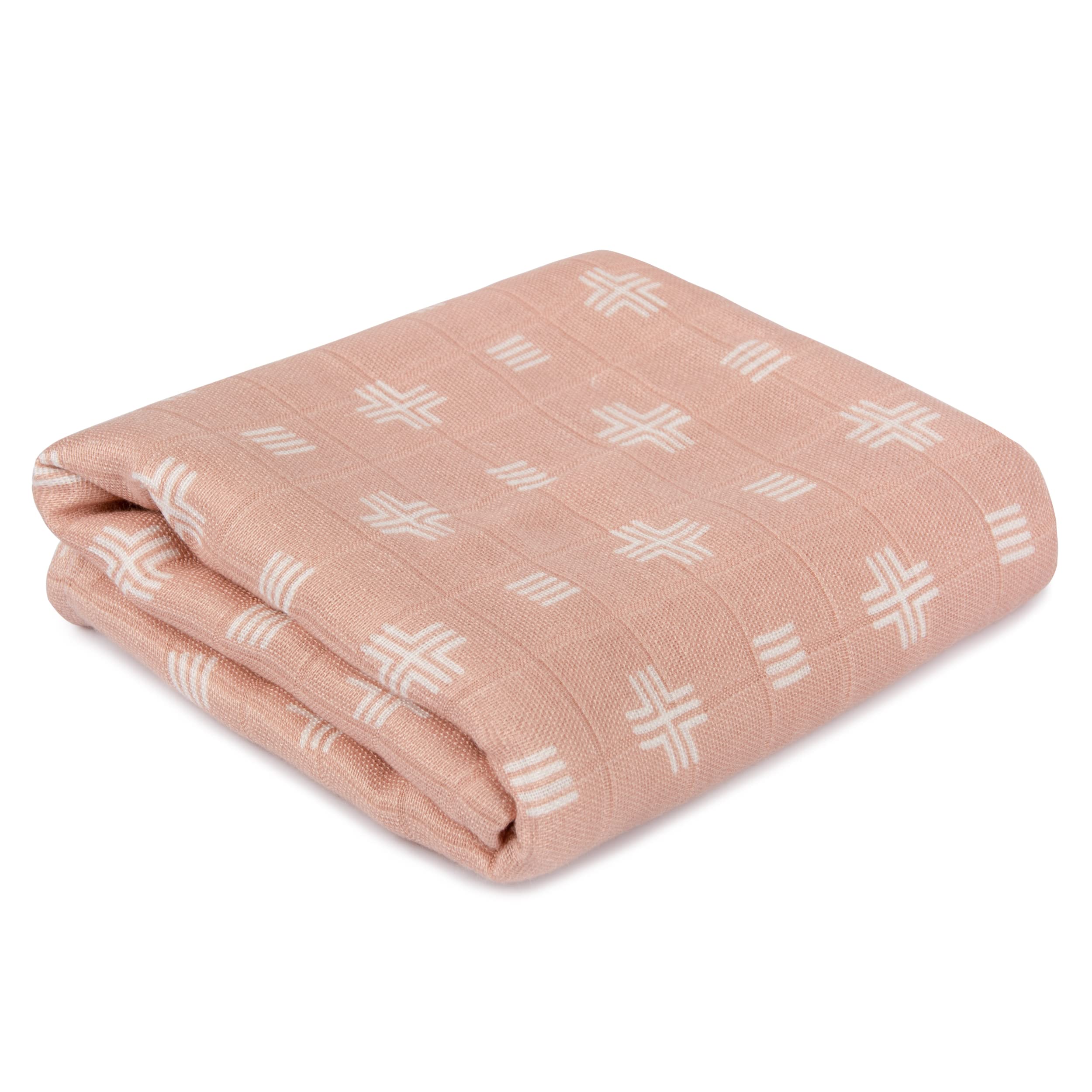 Mush 100% Bamboo Swaddle : Ultra Soft, Breathable, Thermoregulating, Absorbent, Light Weight and Multipurpose Bamboo Wrapper/Baby Bath Towel/Blanket (1, Geo Peach)
