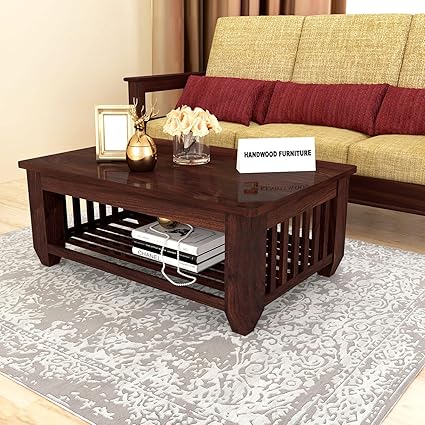 HANDWOOD FURNITURE Premium Sheesham Wood Coffee Table for Living Room | Solid Wood Coffee Table, Center Table, Tea Table | Wooden Coffee Table | Best Furniture for Home | Finish Color:- Walnut Finish