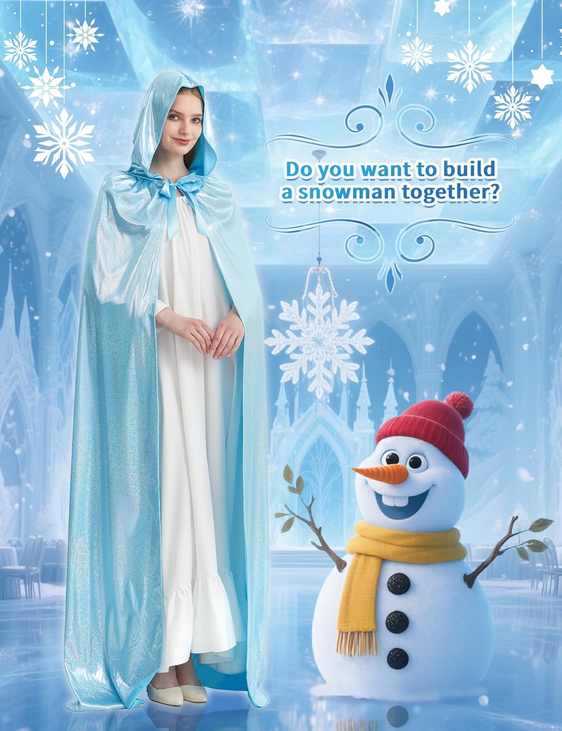 Women’s Princess Cape with Hood Light Blue Fairy Costume Hooded Cloak with Ribbon Adult Costume Christmas Halloween Cosplay - Image 6