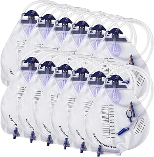 Urine Drainage Bags - 12 PCS 2000ml Individually Wrapped Catheter Bags with 43" Drainage Tube, Anti-Reflux Chamber, Splash-Proof Drain, Clips and Hooks, Professional Urine Bags for Home and Hospitals