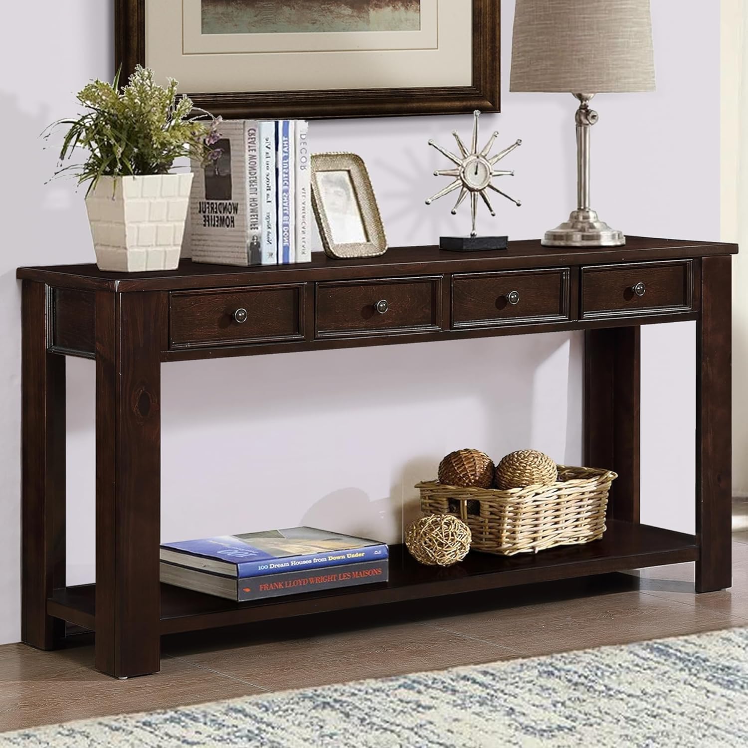 Amazon.com: Amposei Farmhouse Wood Console Table 63-Inch Long Entry ...