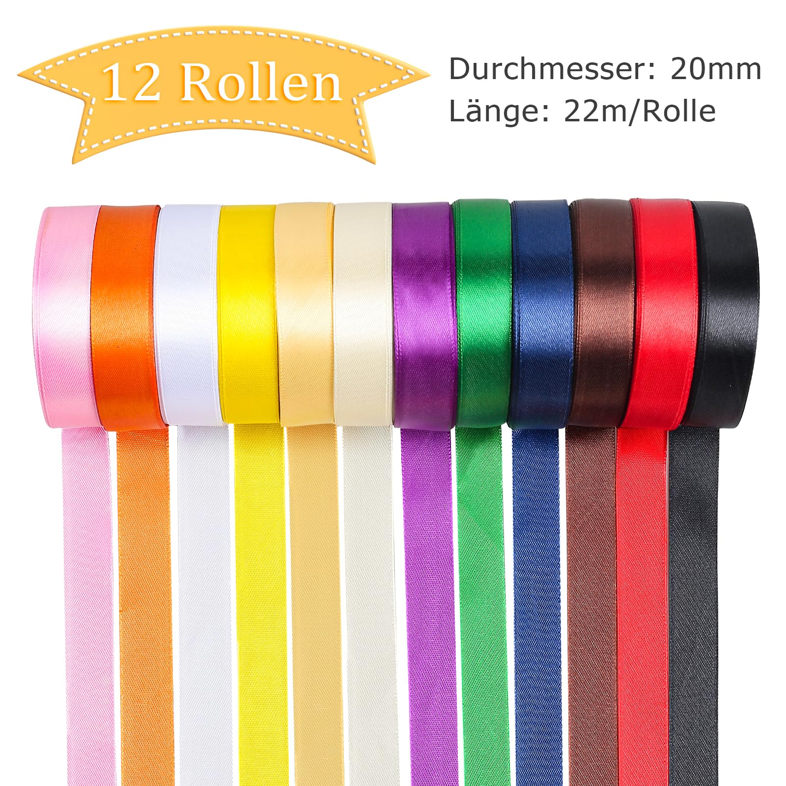 Satin 12 Couleurs, 22m x 10mm Ruban Cadeau Emballage, pour Couture, Jeux du Bouquet Mariée, Travail Manuel, Projets de Bricolage, Nœuds, Décoration de Mariage Satin 12 Couleurs, 22m x 10mm Ruban Cadeau Emballage, pour Couture, Jeux du Bouquet Mariée, Travail Manuel, Projets de Bricolage, Nœuds, Décoration de Mariage