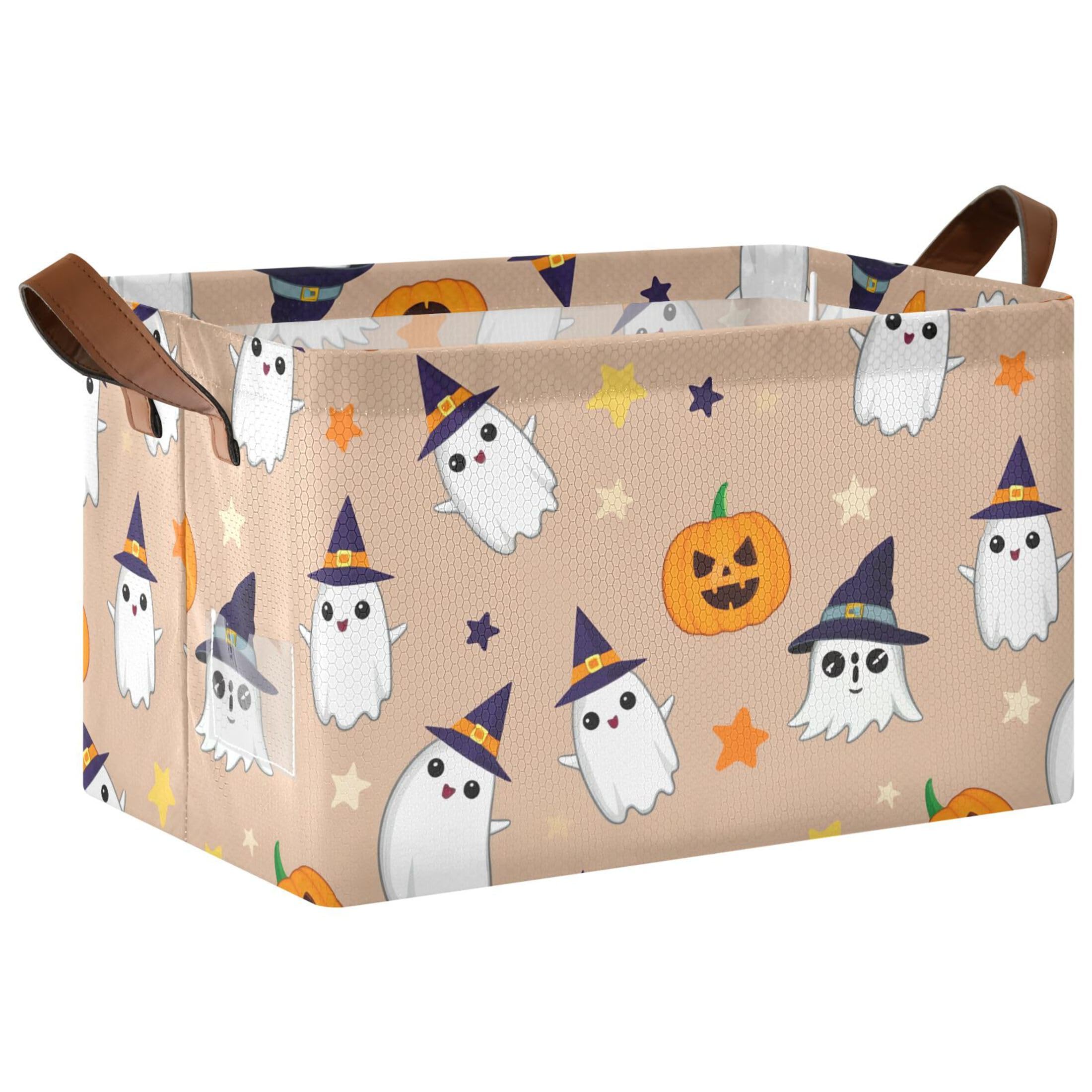 Kutsu Ghosts Pumpkins Foldable Storage Basket Collapsible Bin With Handles For Shelves