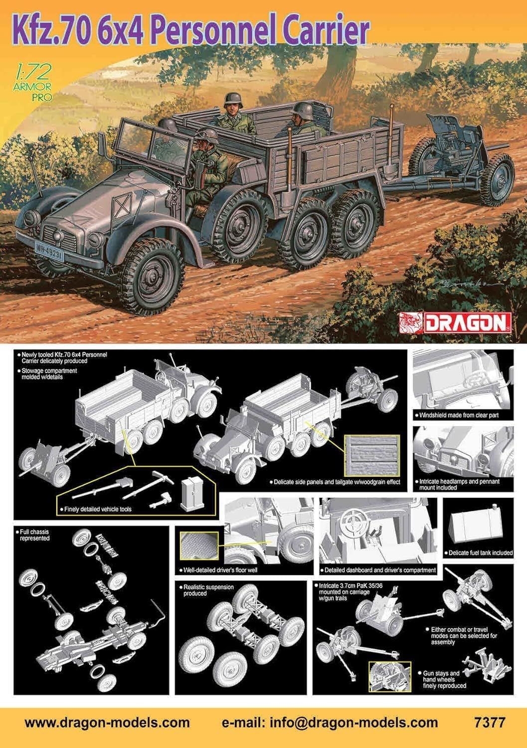Dragon Models 1/72 Kfz.70 6x4 Personnel Carrier + 3.7cm PaK 35/36