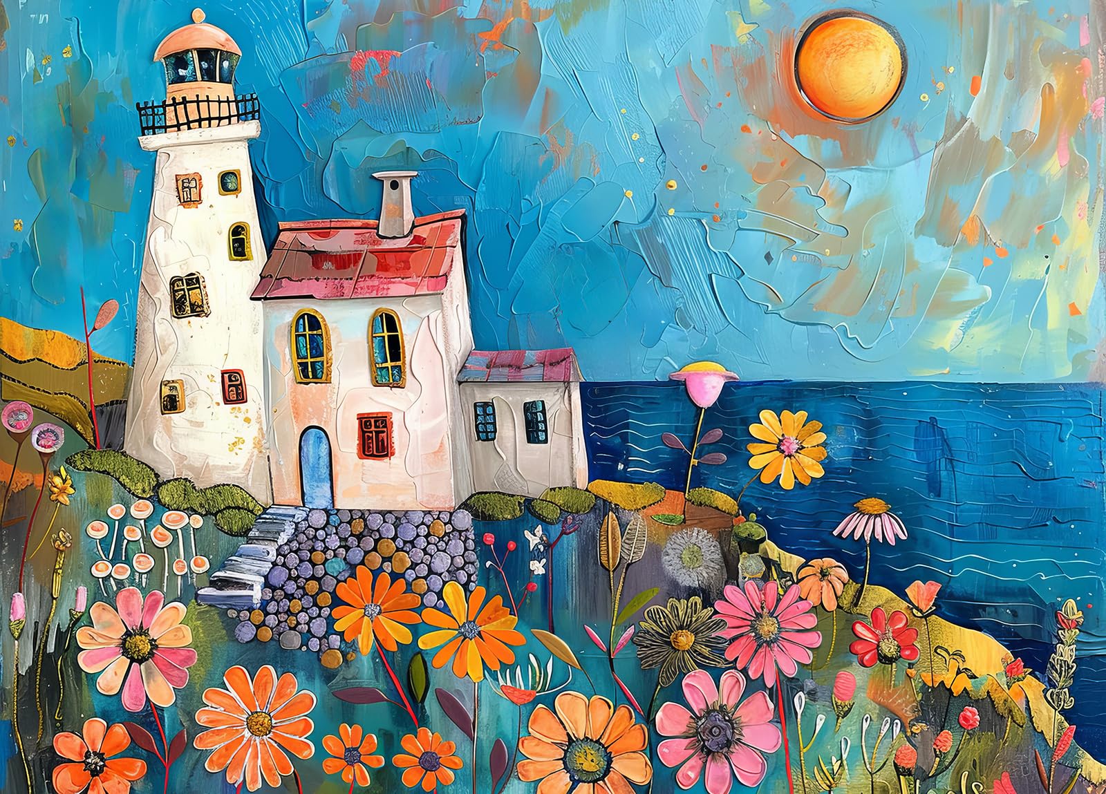 Bullglesup Jigsaw Puzzles for Adults 1000 Pieces, Painting Lighthouse with Poster Interlock Perfectly Letter on Back No Dust, Home Decor Party Gift Toy for Men Women Elders Seniors (27.5"x19.6")