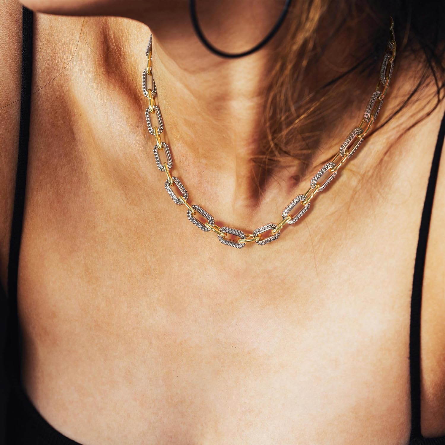 Mytys Women's Link Necklace 18k Gold Plated Double Twist Wire Gold and Silver 2 Tone Chain Necklaces Christmas New Year Jewelry - Image 2