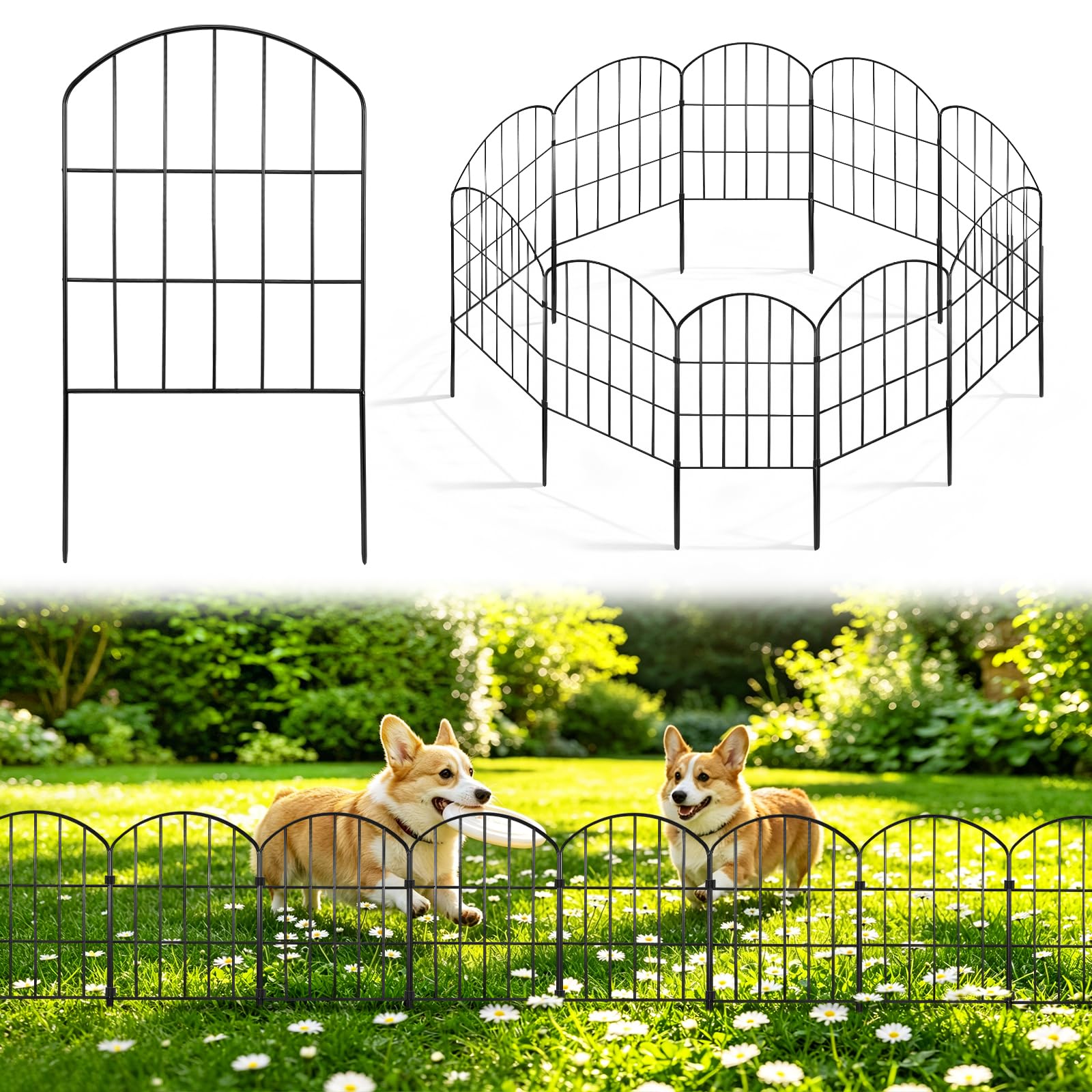 10 Panel Decorative Garden Fence,61cm H x 3.25m L No Dig Metal Fence Panels