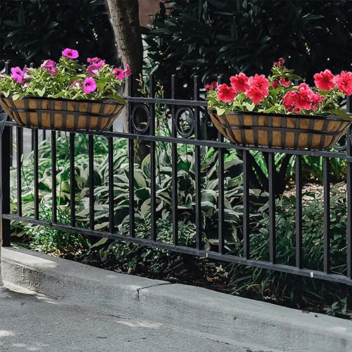 Miniatura 5 de Ashman Trough - 1 unidad, maceta para barandilla de cubierta, color negro, maceta de metal para jardín con revestimientos de coco.