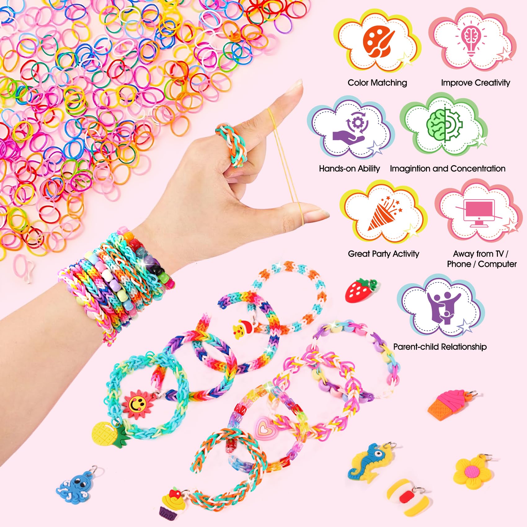 LUZOON 2500+ Loom Bänder Set, 30 Farben Bunte Gummibänder Kit für Armbänder,Loom Bänder Set für Armbänder, Armbänder Selber Machen kinder, Loom Rubber Bands Kit für Kinder Mädchen Jungs