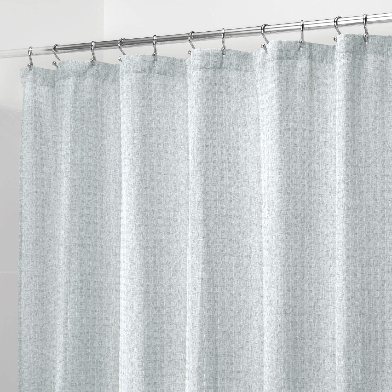 InterDesign Waffle Weave Fabric Shower Curtain, Luxury Hotel Style for Master, Guest, Kids' Bathrooms, Bathtubs, Stalls, 72" X 72", Heathered Spa Blue