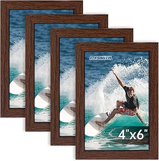 FIXSMITH 4x6 Picture Frame Bulk-4 Pack, Photo Frame 4x6 with HD Plexiglass, Brown Picture Frames Collage Wall Decor, Wall & Tabletop Picture Frames