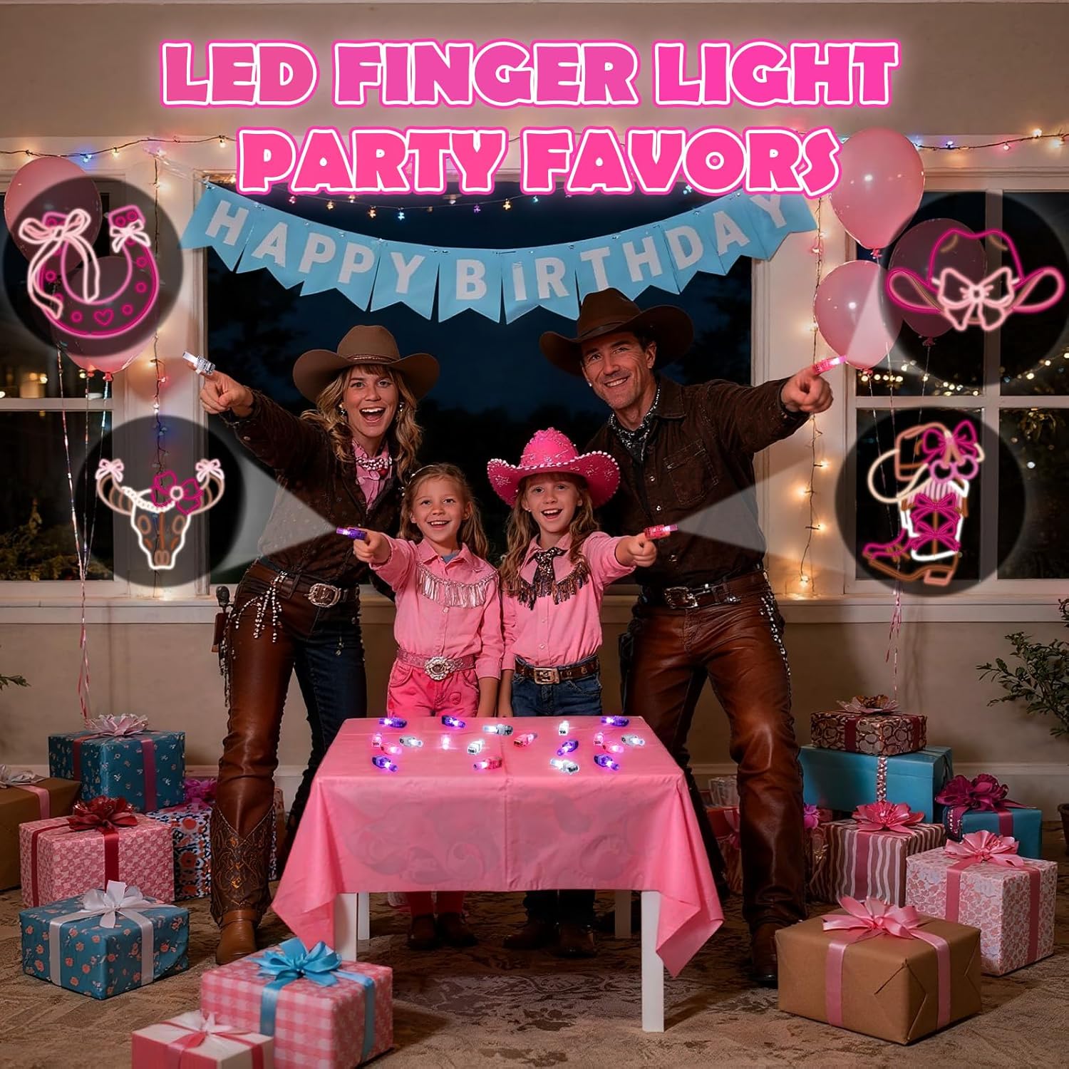 36 Pack Cowgirl Party Favors LED Finger Lights for Girls Birthday, Glow in the Dark Western Theme Party Supplies, Cowgirl Goodie Bag Stuffers, Classroom Rewards Carnival Prizes - Image 5