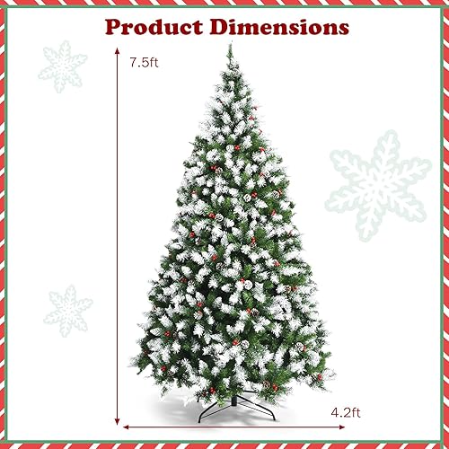 Miniatura 7 de Happygrill Árbol de Navidad nevado preiluminado de 7.5 pies con 550 luces LED blancas cálidas y 1398 puntas de PVC, 8 modos de iluminación, árbol