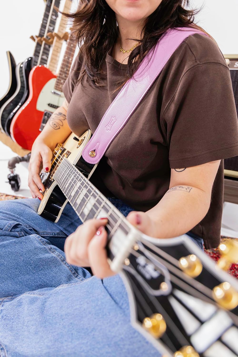 Levy's Leathers Pastel Series Garment Leather Guitar Strap; Orchid (M26GFP-PNK)