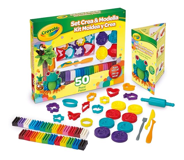 CRAYOLA- Set Crea y Moldea, Juego de 50 Piezas de Plastilina y Accesorios para Modelar