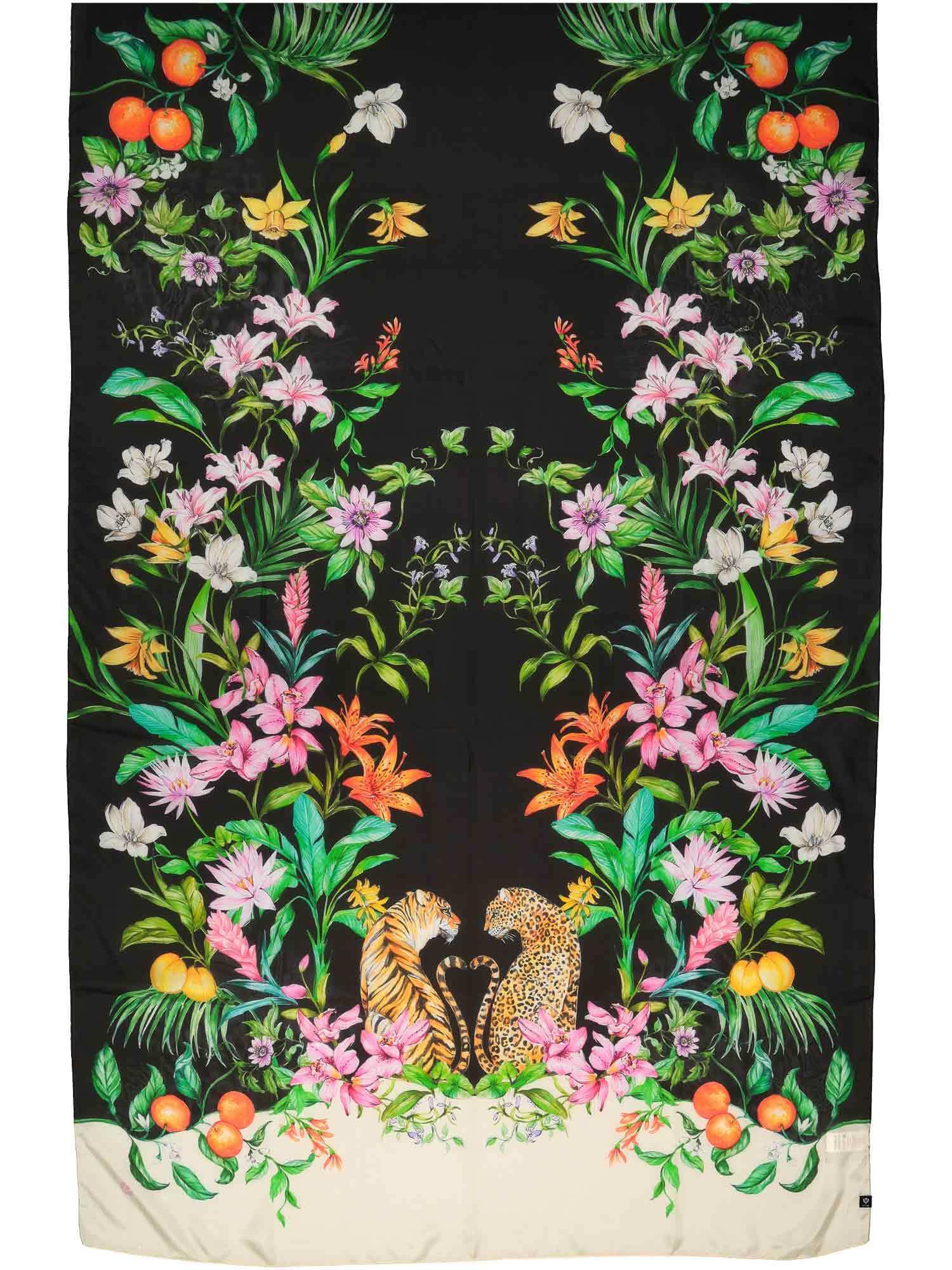 FRAAS Estule damskie, 100% czystego jedwabiu, 100 x 200 cm, elegancki jedwabny szal z dżunglą na świąteczne okazje