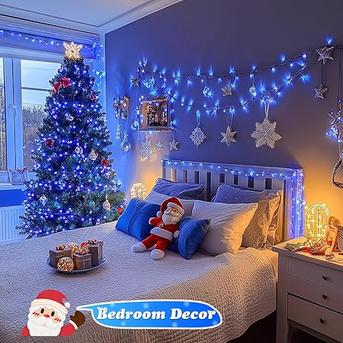 Miniatura 7 de JMEXSUSS 500 luces LED azules de Navidad para exteriores, 173 pies, 8 modos, impermeables, luces de árbol de Navidad, alambre verde, tira de luces