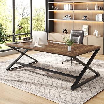 IBF Rustic Large Desk for Home Office, 78.7" Extra Long Computer Desk, Wood Metal Wide Work Desk for Study Writing, Farmhouse Dual Monitor Workstation Gaming Desk Computer Table, Rustic Brown