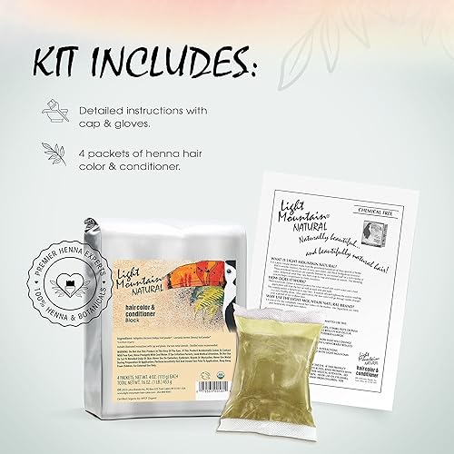 Miniatura 2 de Light Mountain Henna - Tinte y acondicionador para el cabello, color negro  Polvo orgánico de hoja de henna, tinte de cabello semipermanente