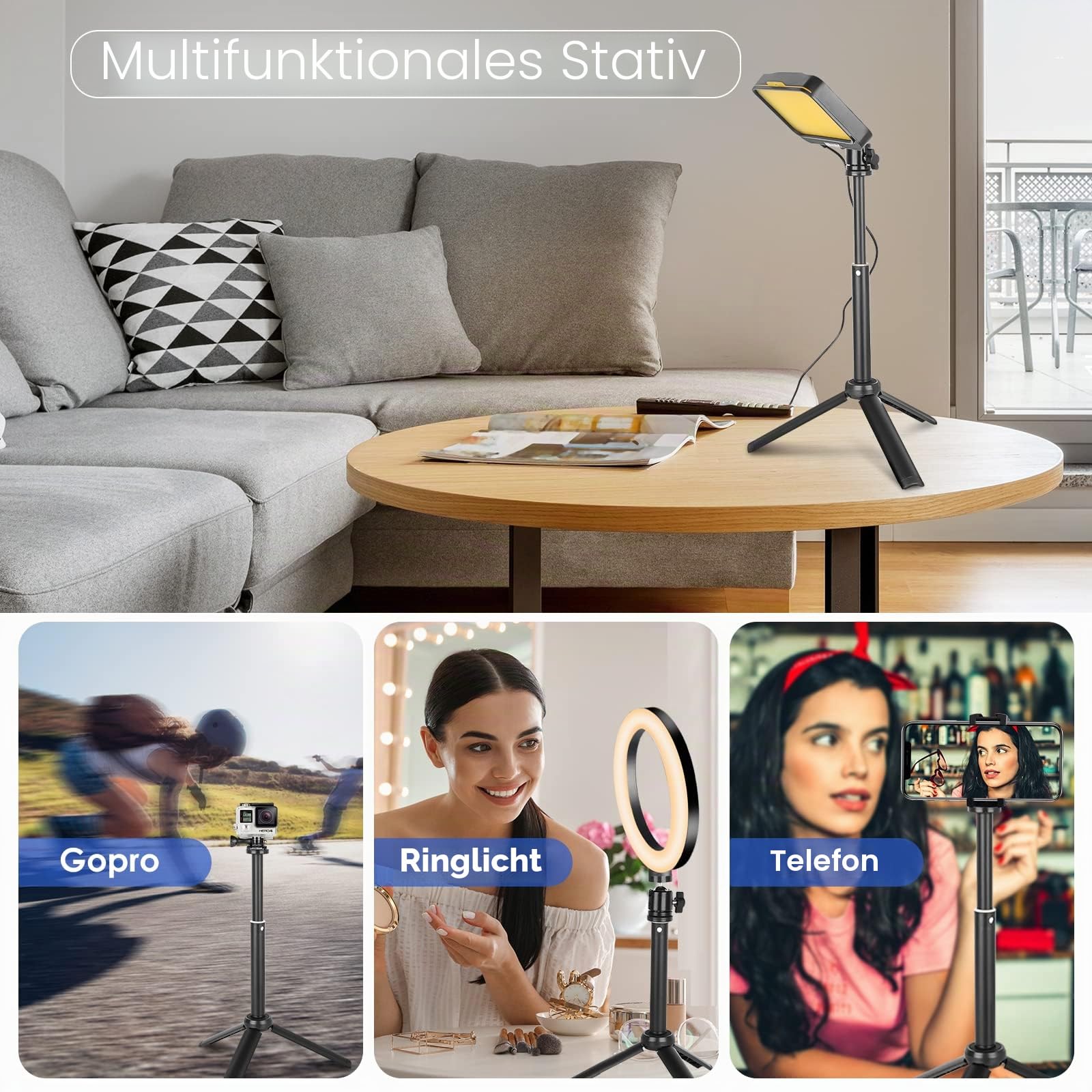 UBeesize 2er-Pack LED Videolicht Dimmbares Kamera Licht mit Einstellbar Stativ Ständer und Farbfilter für Videokonferenzen Beleuchtung/Spielestreaming/YouTube-Videofotografie